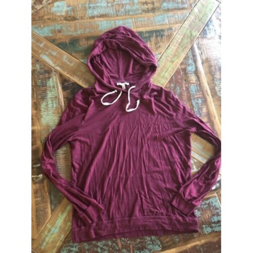 Womens Express Maroon Hooded Lightweight Sweatshirt Size Small